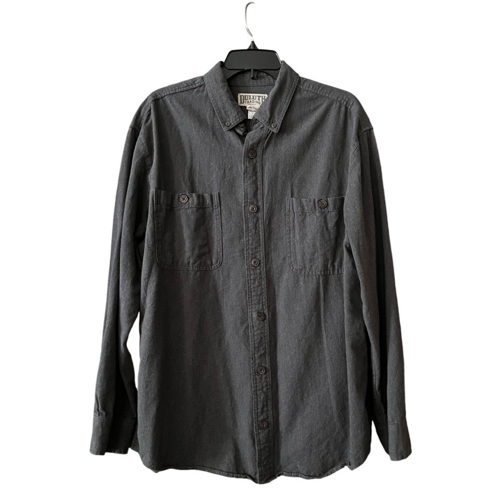 Duluth Trading Men's Shirt Size L Gray Free Swingin' Flannel Relaxed Fit Work